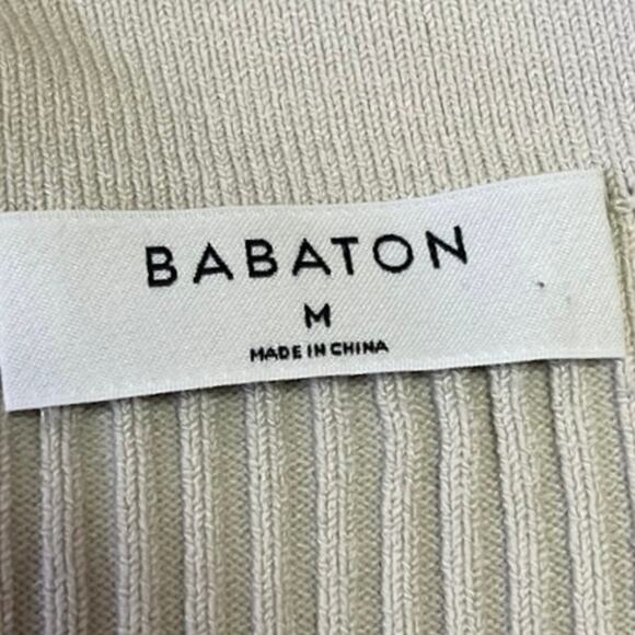 Aritzia Babaton White Ribbed Knit Vneck Collar Long Sleeve Crop Polo Shirt Top M - Picture 3 of 4